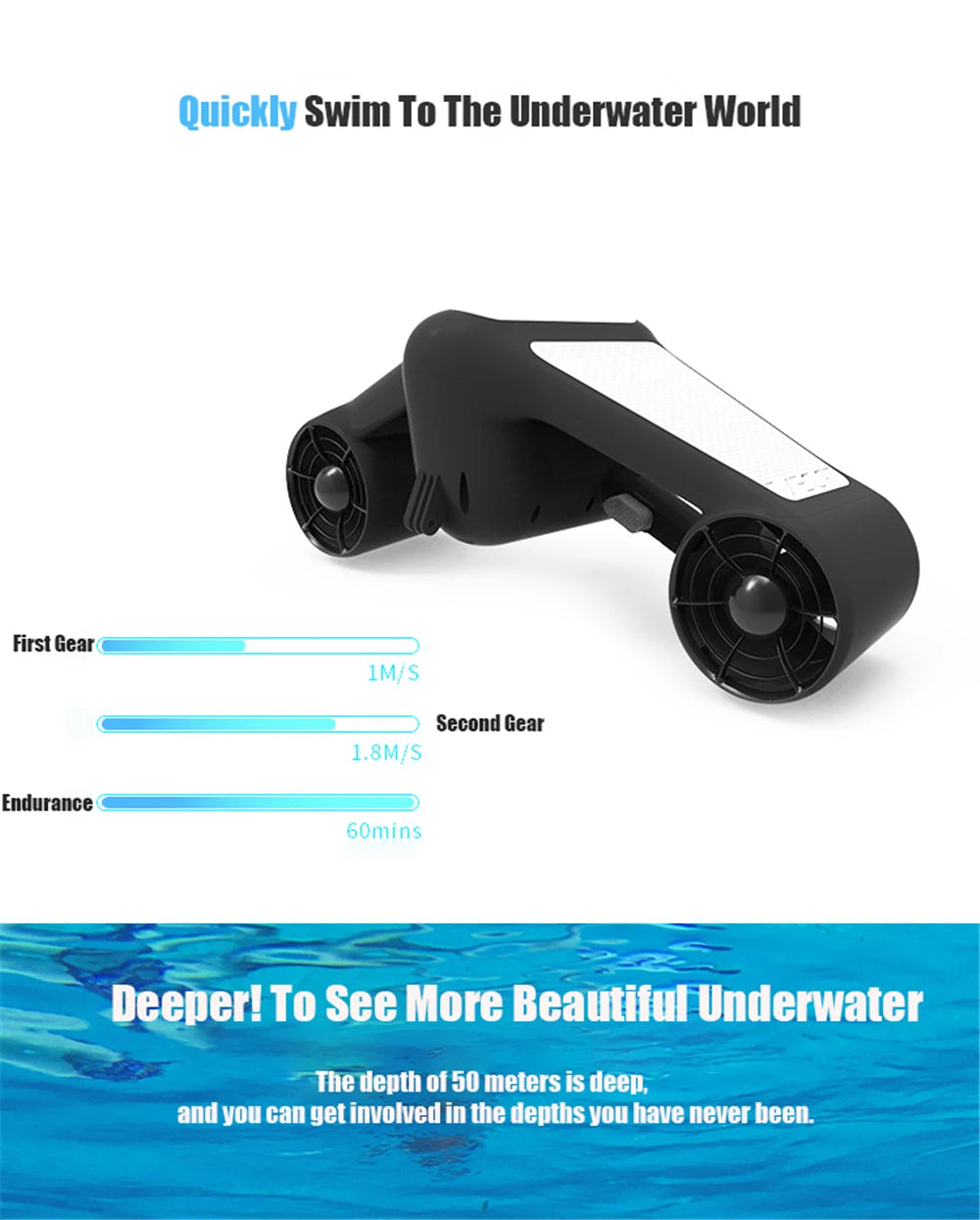 Underwater Sea Scooter 500W Electric Water Toys 1.8m/s Diving Scooter 60Mins Underwater Motor for Kids Adults Swimming Pool
