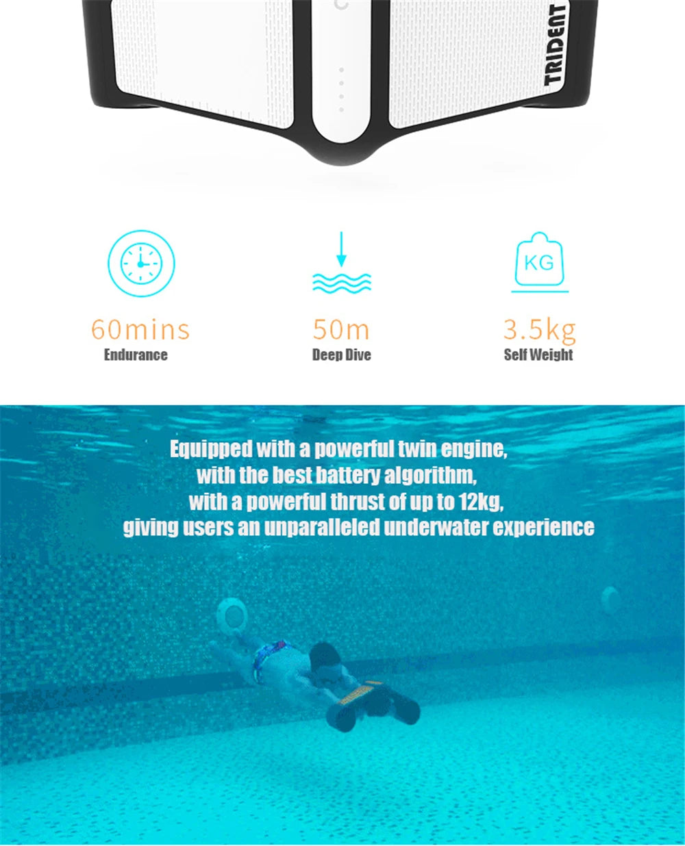 Underwater Sea Scooter 500W Electric Water Toys 1.8m/s Diving Scooter 60Mins Underwater Motor for Kids Adults Swimming Pool
