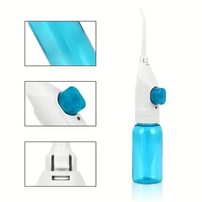 183---Portable high-pressure oral irrigator - manual tooth cleaner with grip, nozzle attachment for gum health