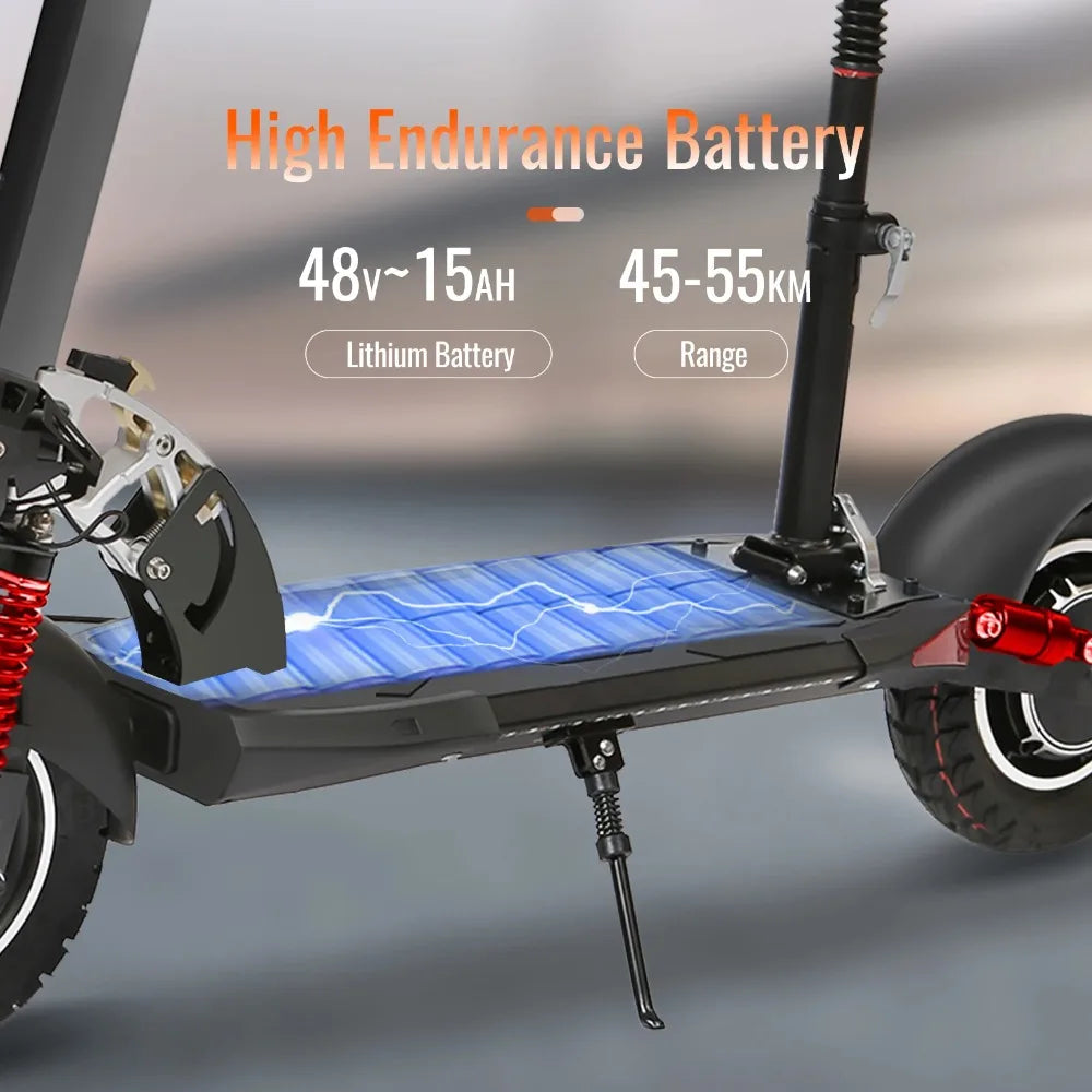 10'' Tires Dual Shock Absorbing Folding EScooter 800W Powerful Electric Scooter 48V 15Ah Max Speed 50km/h 50km Range for Adults