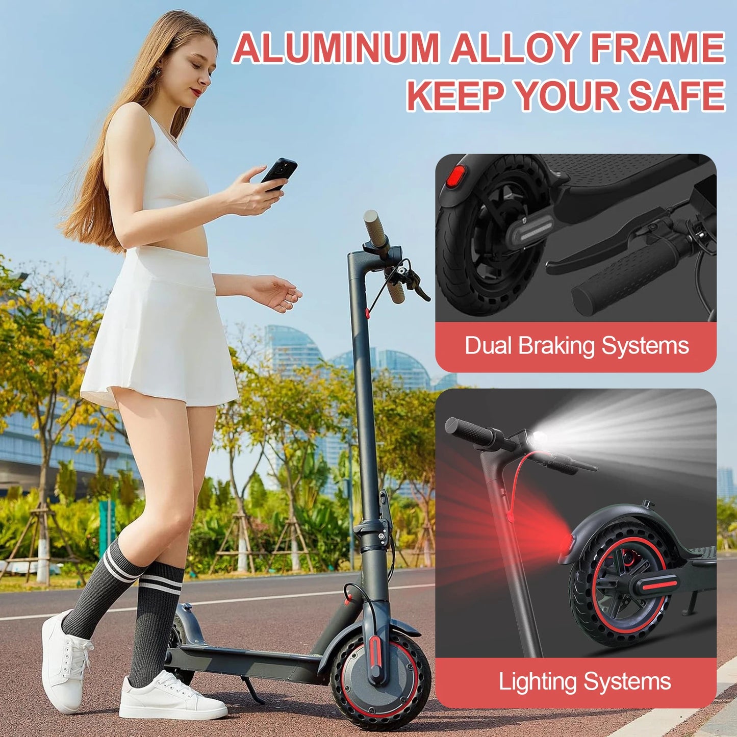Electric Scooter 8.5" 36v 350W 10.4Ah Self-balance Max 15mph Folding Kick Escooter Smart App For Adults EU US UK Warehouse