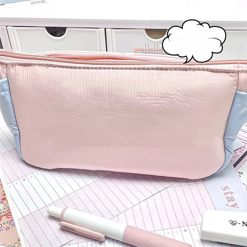 Sweet Korean Pink Color Pencil Case for Girl Creative Design Simplicity Stationery Bag Large Capacity Pen Bag Student Supplies