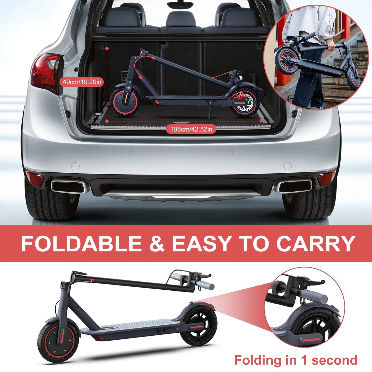 Electric Scooter 8.5" 36v 350W 10.4Ah Self-balance Max 15mph Folding Kick Escooter Smart App For Adults EU US UK Warehouse