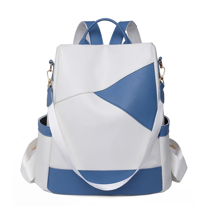 Women's Backpack Fashion Girls School Bag Colorblock Design HighQuality Waterproof Soft Leather Casual Simple Female Travel Bag