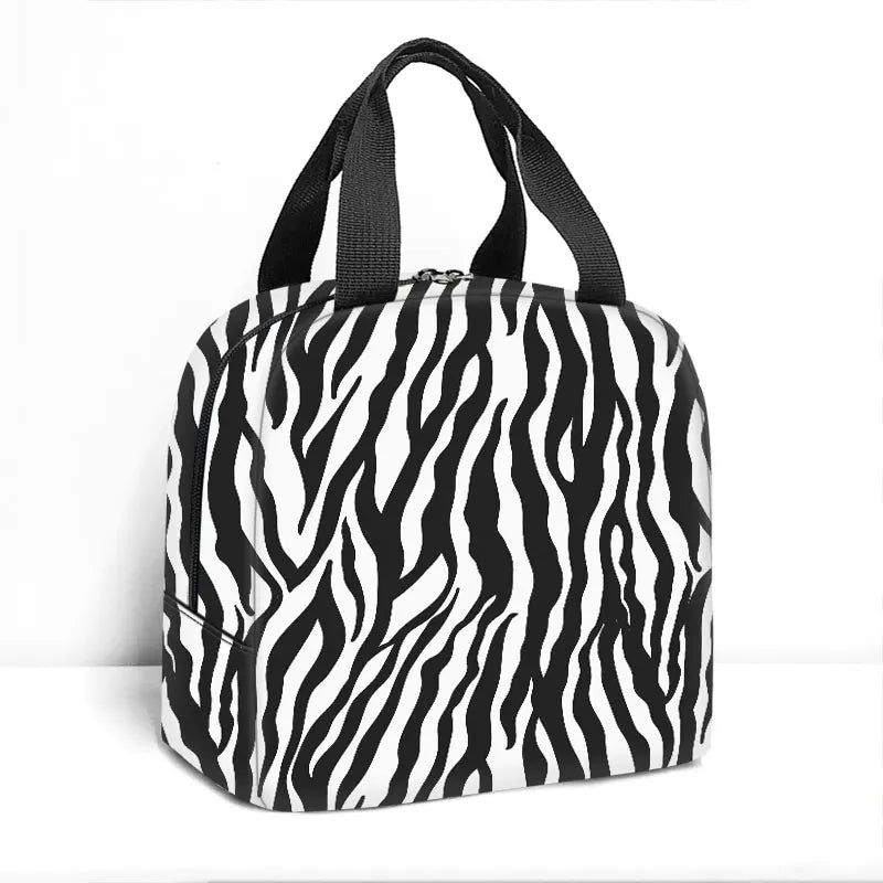 Tiger Leopard Zebra Crocodile Stripes Print Lunch Bag Handbag Breakfast Organizer Picnic Cooler Food Bag Thermal Lunch Box