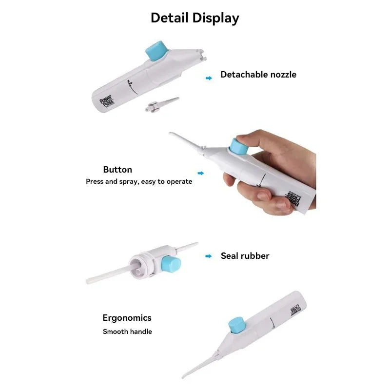 183---Portable high-pressure oral irrigator - manual tooth cleaner with grip, nozzle attachment for gum health
