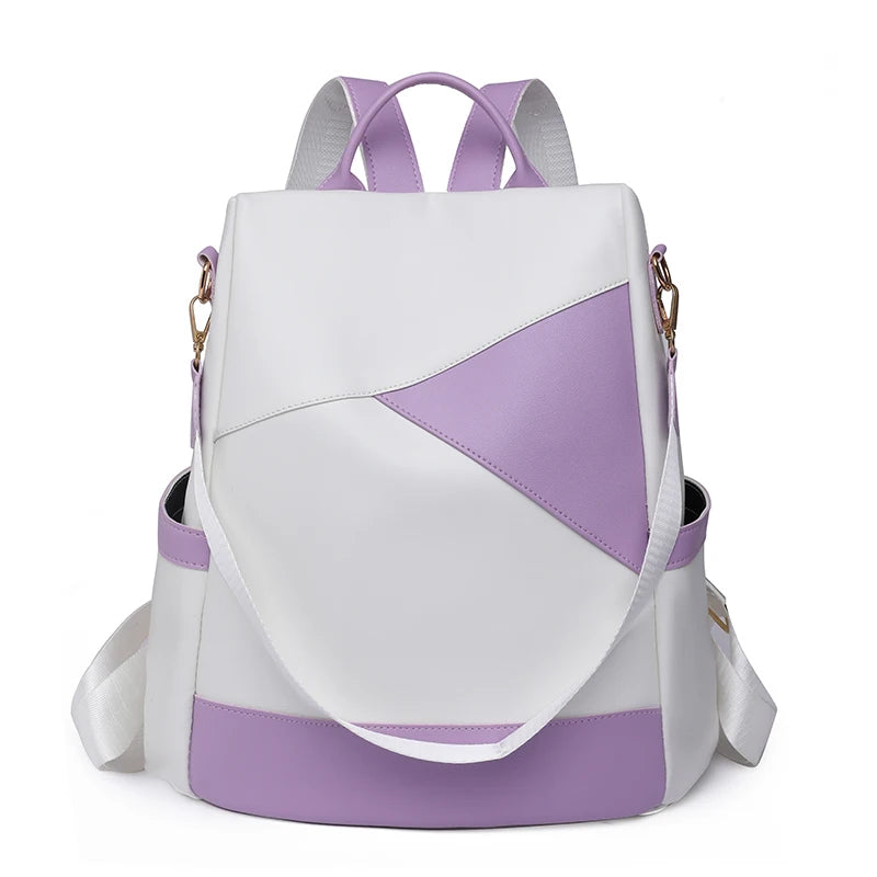 Women's Backpack Fashion Girls School Bag Colorblock Design HighQuality Waterproof Soft Leather Casual Simple Female Travel Bag