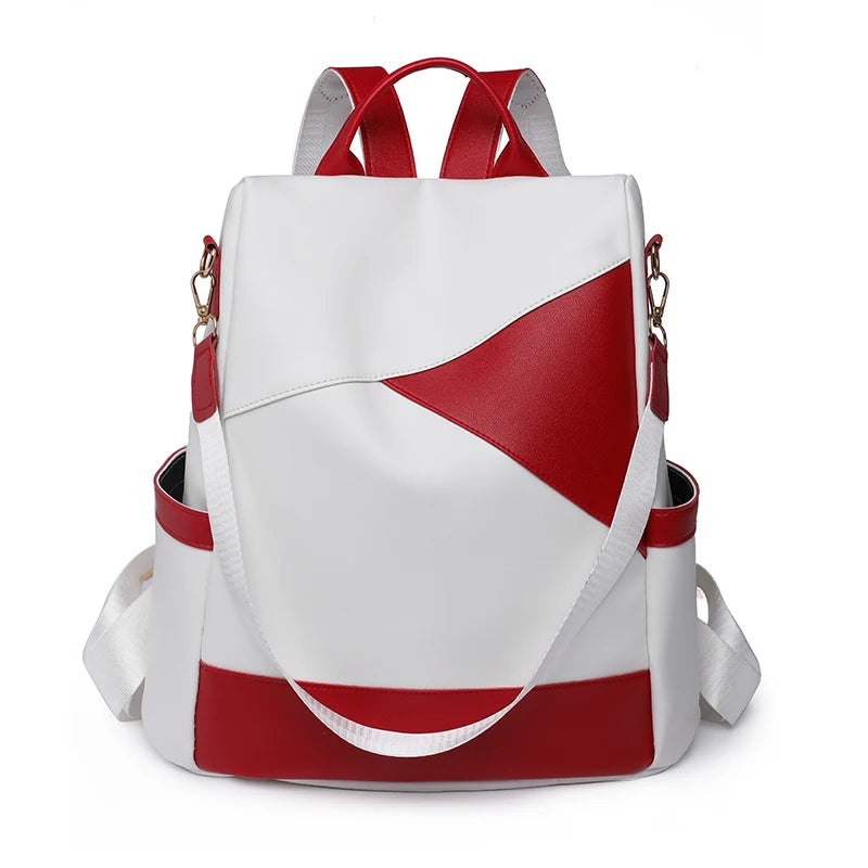 Women's Backpack Fashion Girls School Bag Colorblock Design HighQuality Waterproof Soft Leather Casual Simple Female Travel Bag