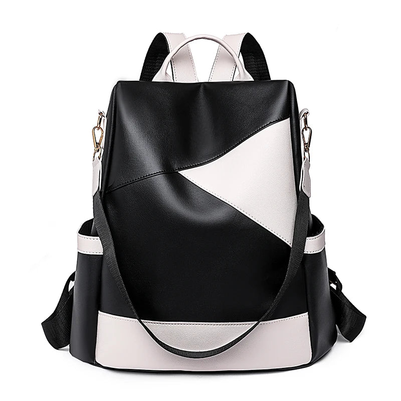 Women's Backpack Fashion Girls School Bag Colorblock Design HighQuality Waterproof Soft Leather Casual Simple Female Travel Bag