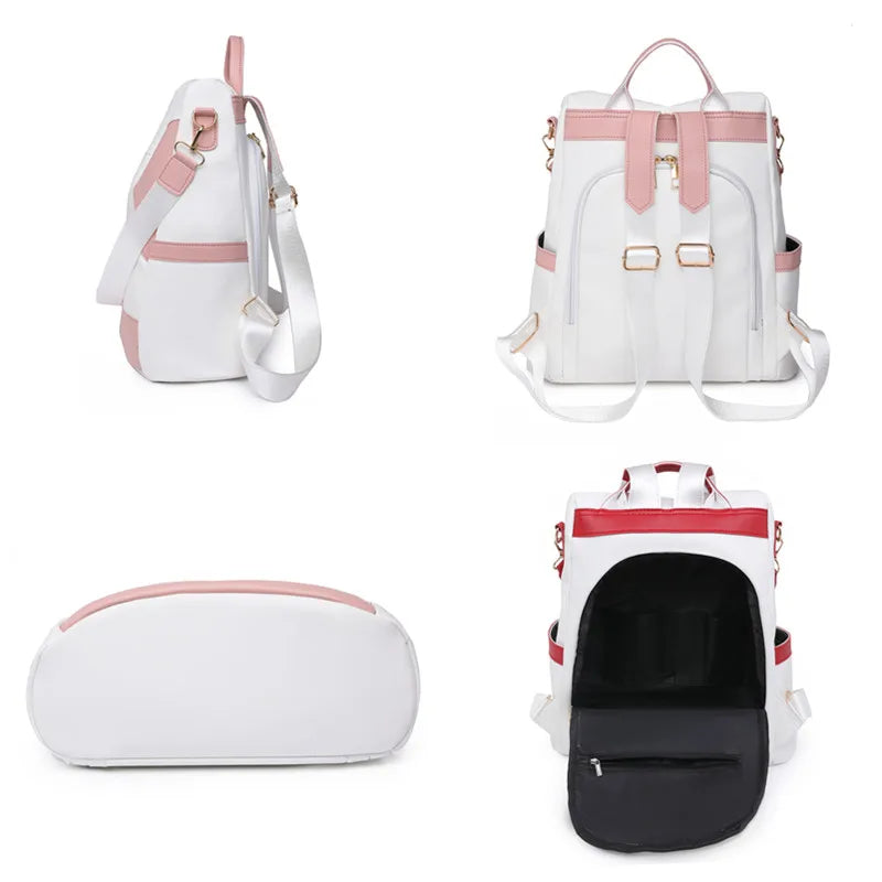 Women's Backpack Fashion Girls School Bag Colorblock Design HighQuality Waterproof Soft Leather Casual Simple Female Travel Bag