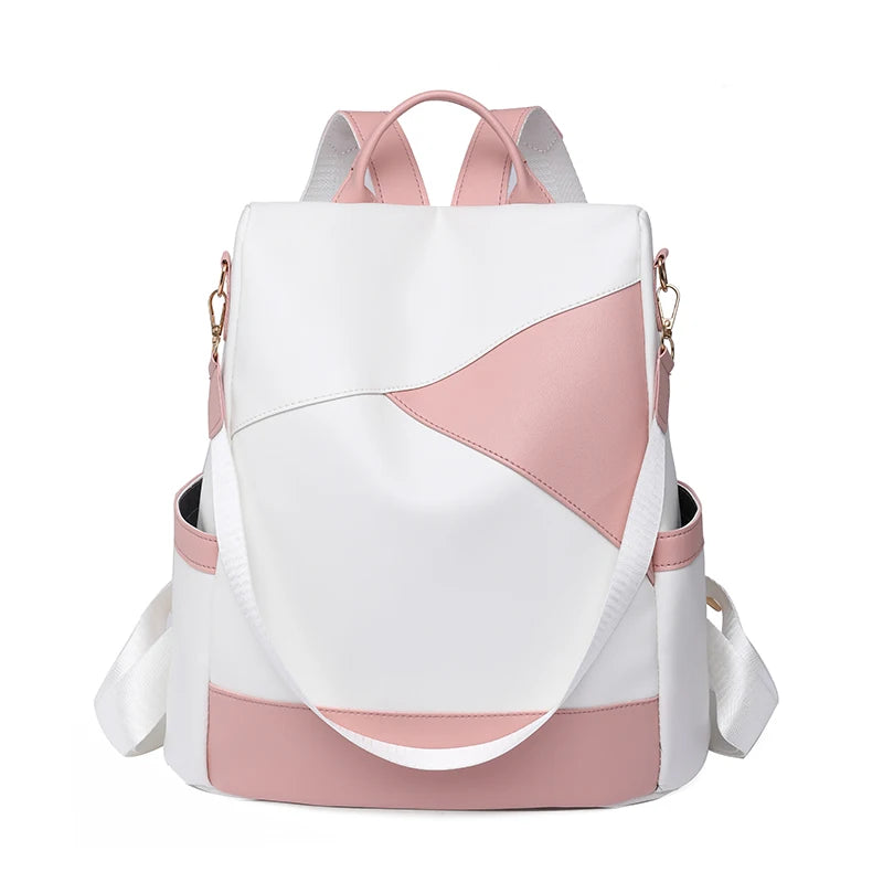 Women's Backpack Fashion Girls School Bag Colorblock Design HighQuality Waterproof Soft Leather Casual Simple Female Travel Bag