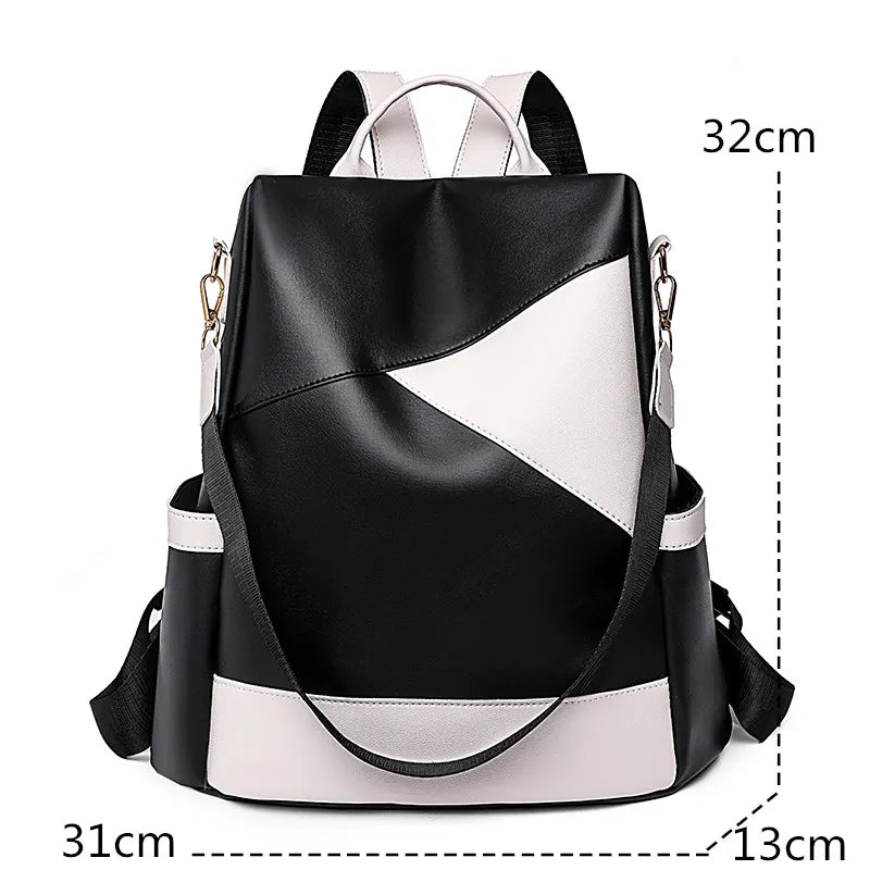 Women's Backpack Fashion Girls School Bag Colorblock Design HighQuality Waterproof Soft Leather Casual Simple Female Travel Bag
