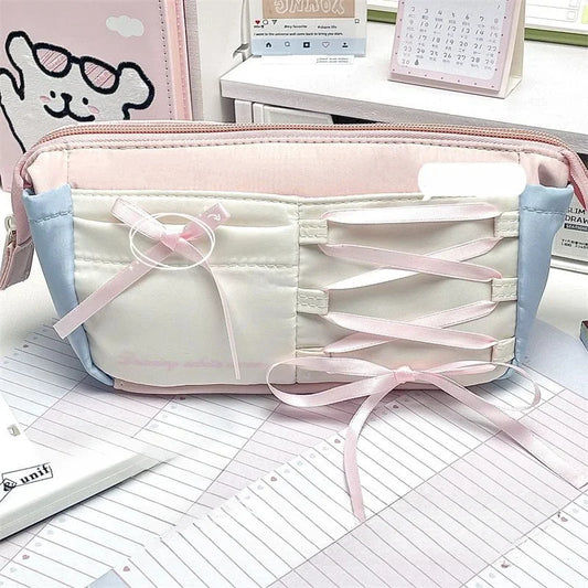 Sweet Korean Pink Color Pencil Case for Girl Creative Design Simplicity Stationery Bag Large Capacity Pen Bag Student Supplies