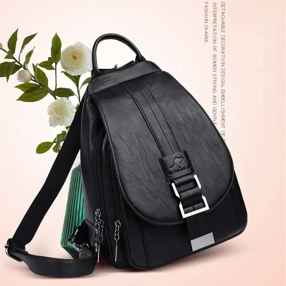 Multifunctional Women Leather Backpacks Vintage Backpack For Teenager Girls School Chest Bag Travel Bagpack Ladies Sac Back Pack