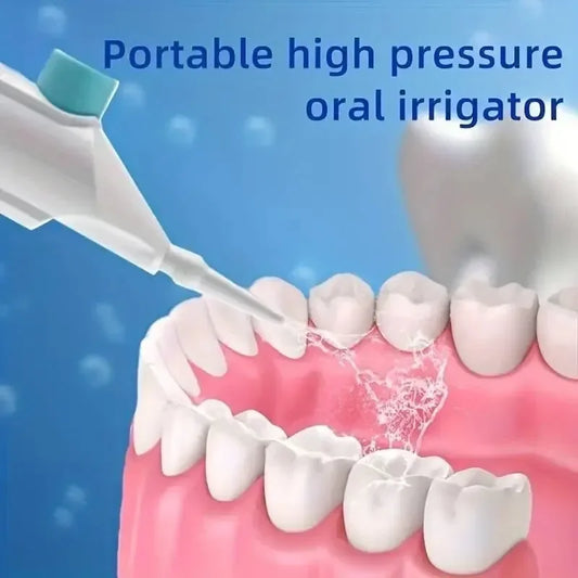 183---Portable high-pressure oral irrigator - manual tooth cleaner with grip, nozzle attachment for gum health