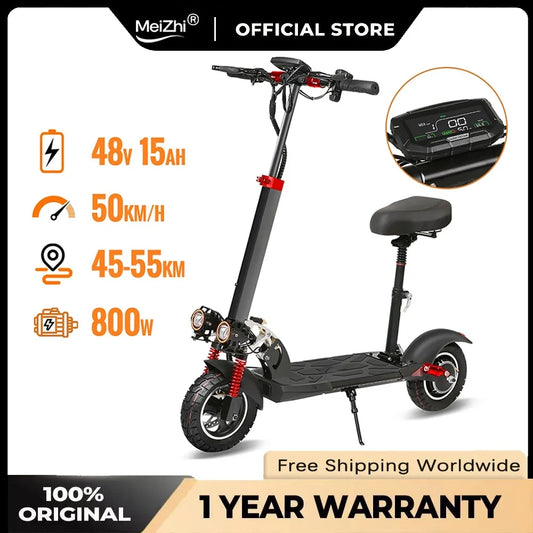 10'' Tires Dual Shock Absorbing Folding EScooter 800W Powerful Electric Scooter 48V 15Ah Max Speed 50km/h 50km Range for Adults
