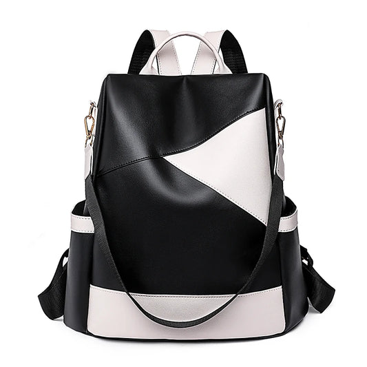 Women's Backpack Fashion Girls School Bag Colorblock Design HighQuality Waterproof Soft Leather Casual Simple Female Travel Bag