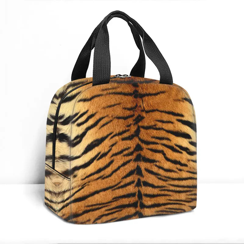 Tiger Leopard Zebra Crocodile Stripes Print Lunch Bag Handbag Breakfast Organizer Picnic Cooler Food Bag Thermal Lunch Box
